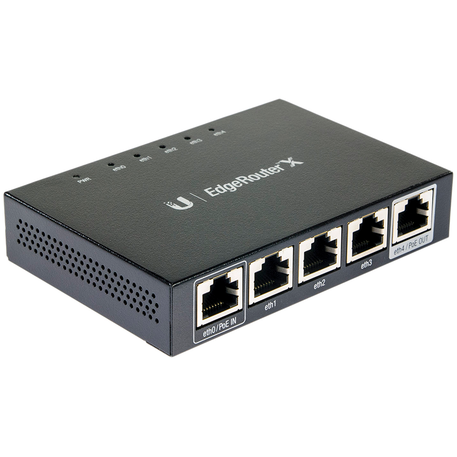 [ER-X-EU] UBIQUITI EdgeRouter X; 1) GbE, 24V passive PoE RJ45 input; 3) GbE RJ45 ports; 1) GbE PoE passthrough output.
