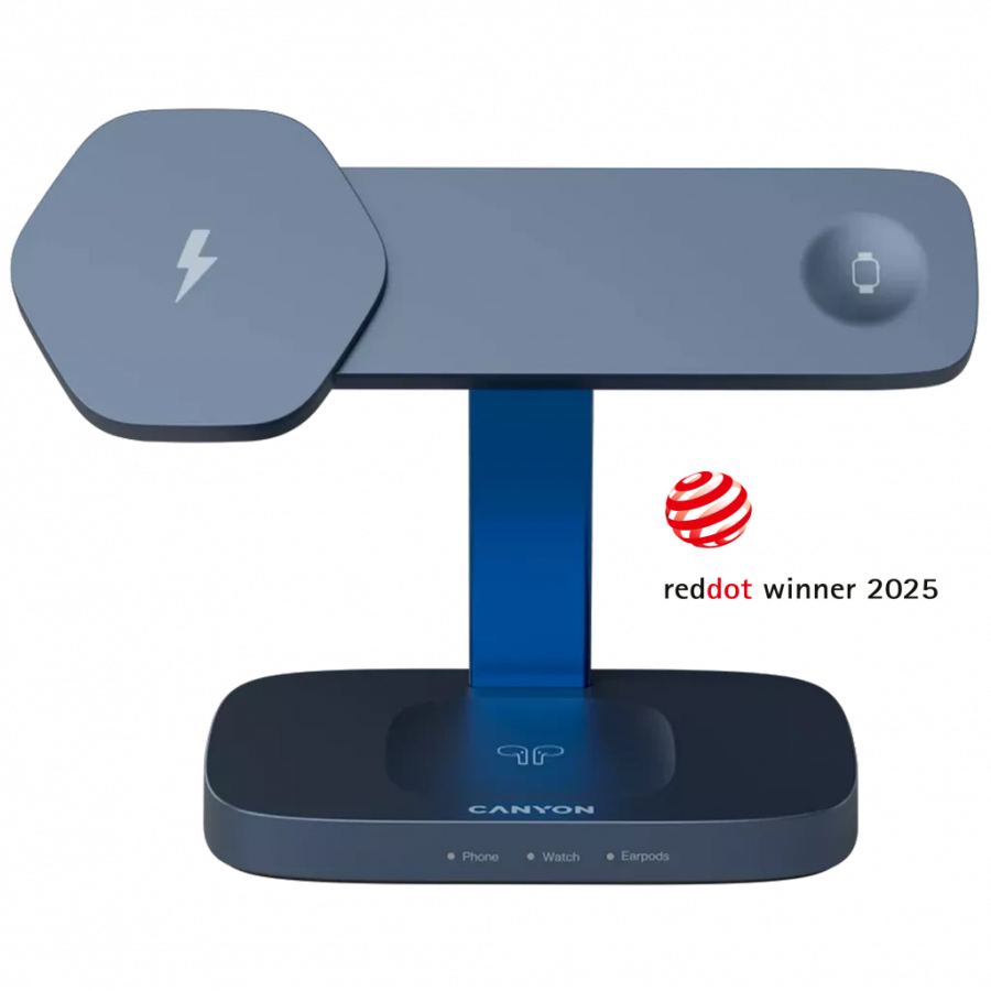 [CNS-WCS310DGBL] CANYON Wireless Charging Station Hexagon 310 3in1 DarkGrey/Blue