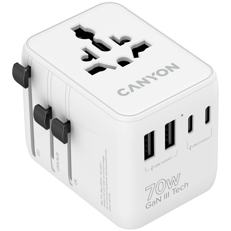 [CNS-TA70W1006W] CANYON Travel Adapter OnTour 70 EU/UK/US/AUS 70W White