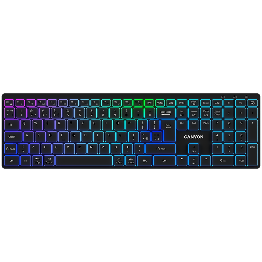 [CNS-HBTK11B-AR] CANYON keyboard HKB-W11 EN/AR RGB Dual Mode Wireless Black