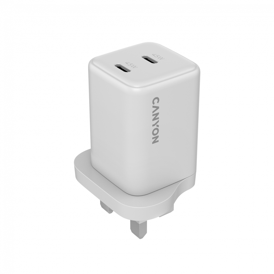 [CNS-CUW45CC-UK] CANYON charger CU45AC GaN 45W 2xPD UK  White
