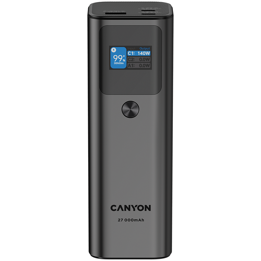 [CNE-CPB2010DG] CANYON power bank PB-2010 TFT 27000 mAh 97.2Wh PD140W QC 3.0 Dark Grey