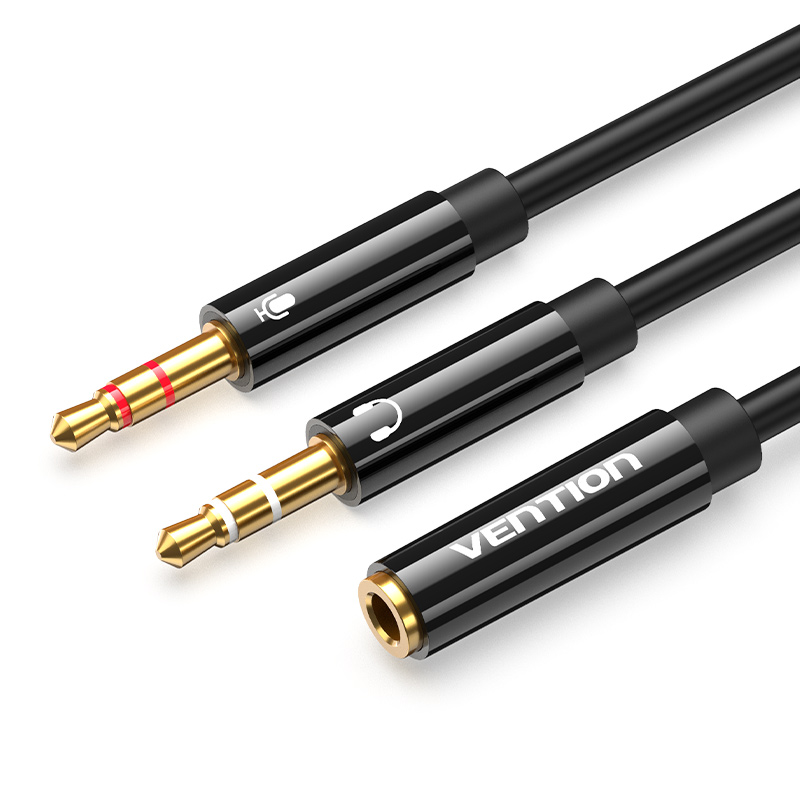 [BBTBY] VENTION 2*3.5mm Male to 4 Pole 3.5mm Female Audio Cable 0.3M Black ABS Type Model # BBTBY