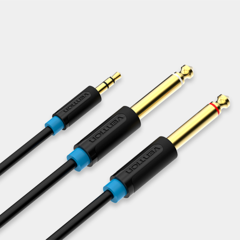 [BACBF] VENTION 3.5mm Male to 2*6.5mm Male Audio Cable 1M Black Model # BACBF