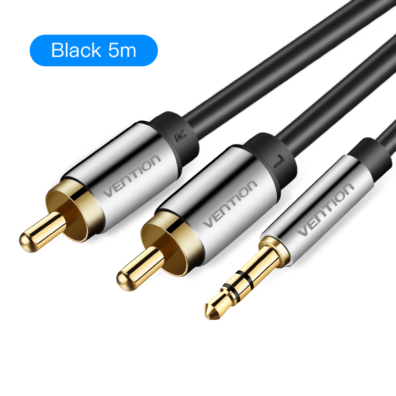 VENTION 3.5mm Male to 2RCA Male Audio Cable 1M Black Metal Type Model # BCFBF