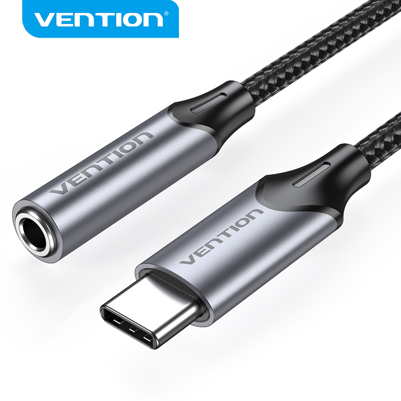 VENTION USB-C Male to 3.5MM Earphone Jack With DAC Adapter 0.1M Gray Aluminum Alloy Type Model # BGMHA