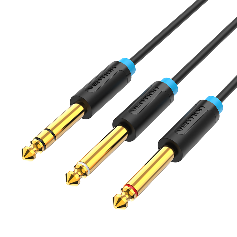[BATBH] VENTION TRS 6.5mm Male to 2*6.5mm Male Audio Cable 2M Black Model # BATBH