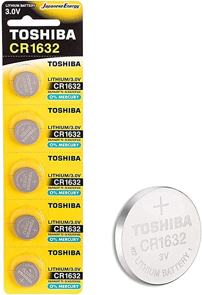 Toshiba CR1632 3V Lithium Coin Cell Battery Pack of 5 batteries