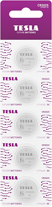 Tesla CR2025 Battery Hearing Aid Coin - Lithium Cell Batteries Blister Foil CR2025/3V Pack of 5