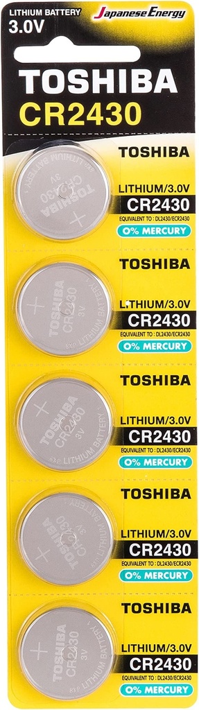 Toshiba CR2430 3V Lithium Coin Cell Battery Pack of 5 batteries