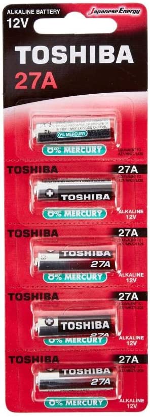 Toshiba Alkaline 27A (12V) (0% MERCURY) Pack of 5 batteries Expiry Aug. 2023