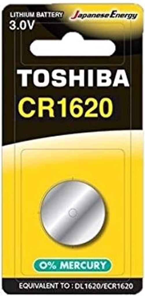 TOSHIBA CR1620 Lithium Coin Cell Battery 3.0V (0% Mercury) - Equivalent to: DL1620 / ECR1620