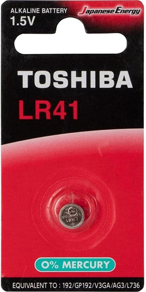 [LR 41 BP-1 C] TOSHIBA LR 41 Alkaline 1.5V Battery Equivalent to: 192, GP192, V3GA, AG3, L736