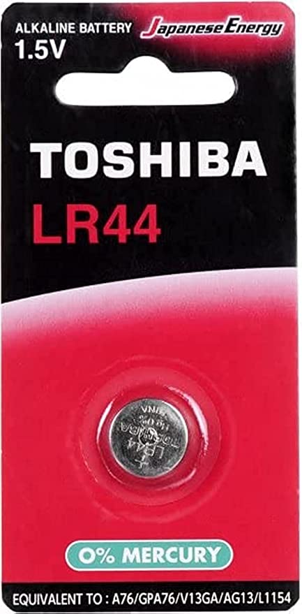 TOSHIBA LR44 AG13 1.5V Alkaline battery (0% Mercury) Equivalent to: A76, GPA76, V13GA, AG13, L1154TOSHIBA LR44 AG13 1.5V Alkaline battery (0% Mercury) Equivalent to: A76, GPA76, V13GA, AG13, L1154
