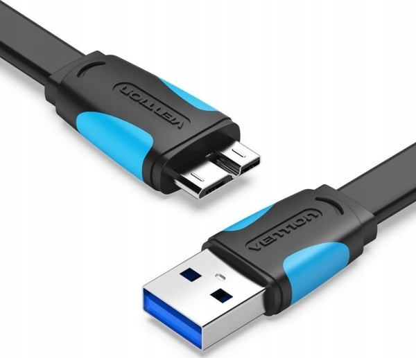 [VAS-A12-B150] VENTION Flat USB3.0 A Male to Micro B Male Cable 1.5M Black Model # VAS-A12-B150