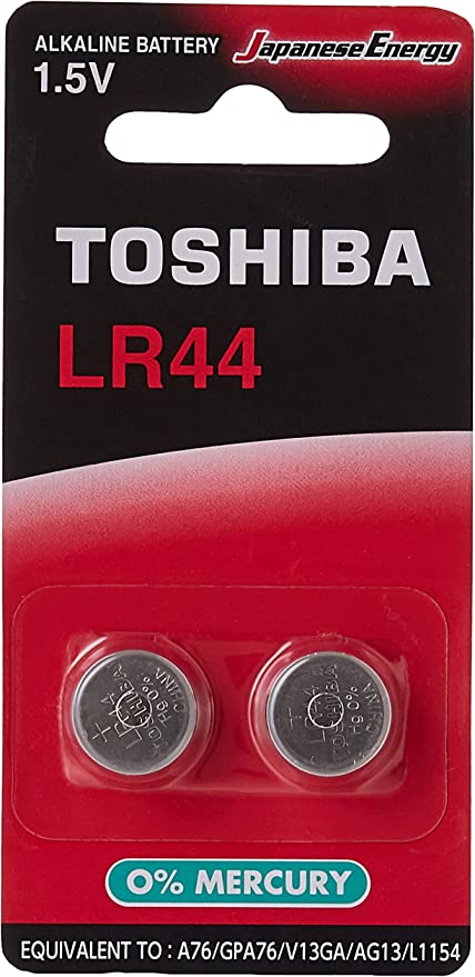 TOSHIBA LR44 AG13 1.5V Alkaline battery (0% Mercury) Pack of 2 batteries Equivalent to: A76, GPA76, V13GA, AG13, L1154