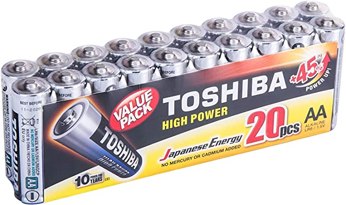TOSHIBA Long-lasting Vibration resistance High Power Alkaline AA - 20 Battery Pack