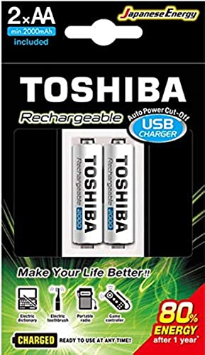 [258438] Toshiba Rechargeable Battery with USB Charger (AA 2Pcs 2000mAh)