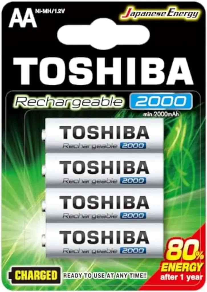 [59076] Toshiba Rechargeable AA Batteries BP-4 NiMH AA 1.2V 2000mAh, low self-discharge performance, and free from mercury and cadmium.