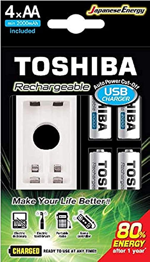 [258437] Toshiba Rechargeable Battery AA 4Pcs 2000mAh + USB