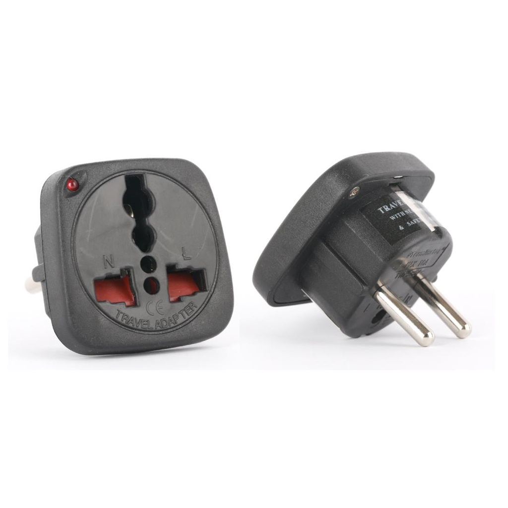 Terminator Multi Travel Adaptor Suchko To Universal Power Adapter UK/US/AU to EU Converter With Shutter & Indicator (TL15B)