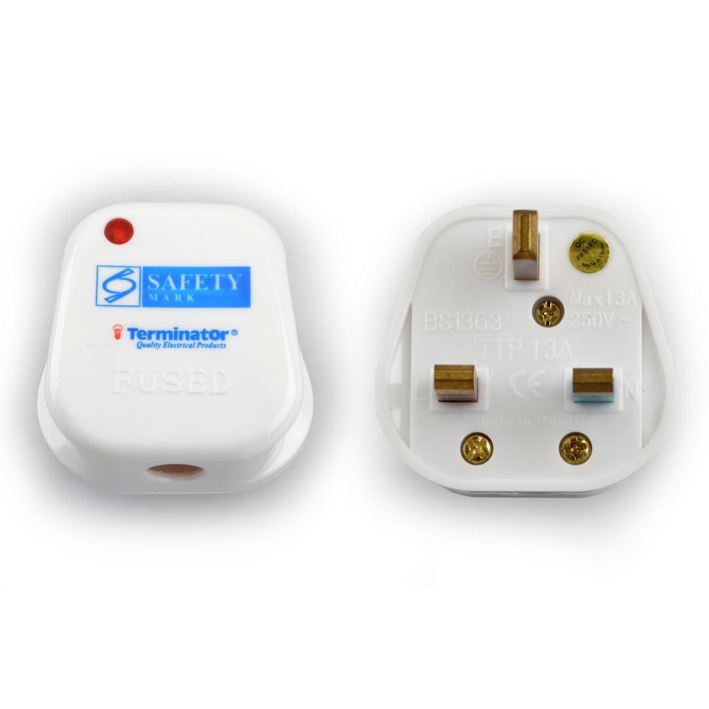 Terminator 13A Plug With Fited 13A Fuse 3 Pin Flat With Light