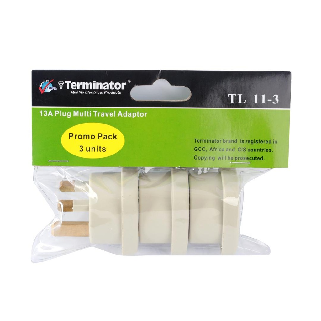 [TL 11-3] Terminator Multi Traveler Adapter With Shutter & Indicator (UK to Universal) (3 Pcs) TL11-3