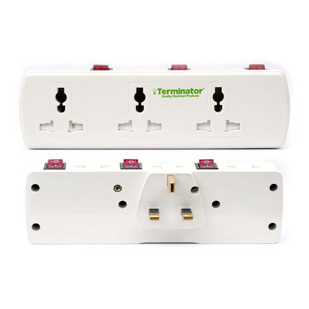 TERMINATOR 6 WAY UNIVERSAL T SOCKET AND INDICATOR WITH FUSED IN WHITE COLOR - TMA 166A
