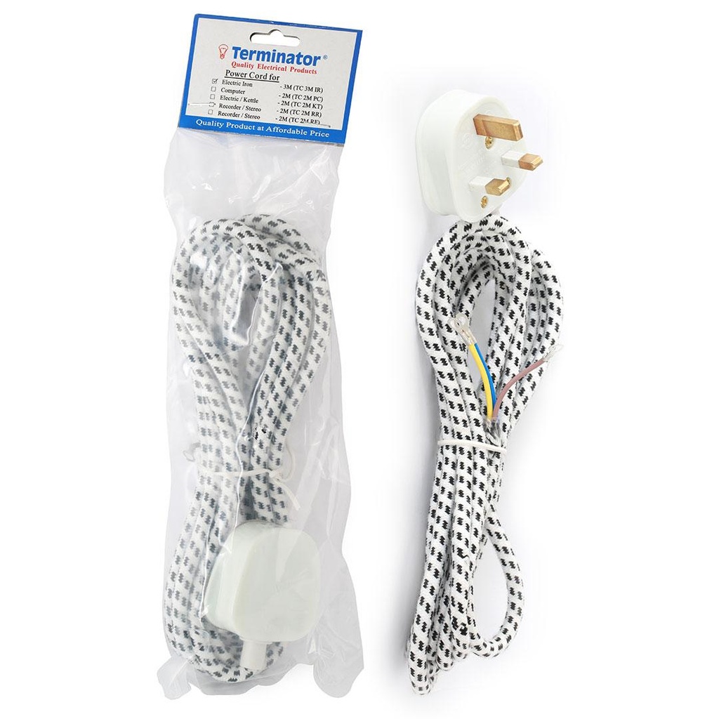 [TC-3M-IR-13A] Terminator Electric Iron Power Cord 3 Meter UK Plug Top 13A -