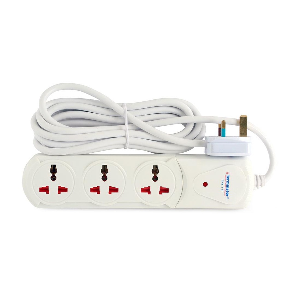 Terminator 3 Way Universal Power Extension Socket 2 Meter Cable 13A TPB 13IA-2M