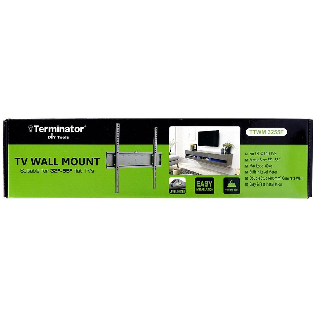Terminator TV Wall Mount Bracket 32 to 55in Fixed for Flat LED & LCD with Level Meter TTWM3255F
