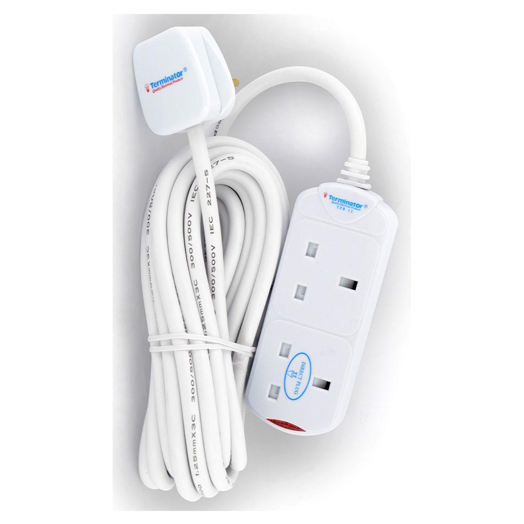 Terminator Brand 2 way UK Socket power extension - TPB 12 5M
