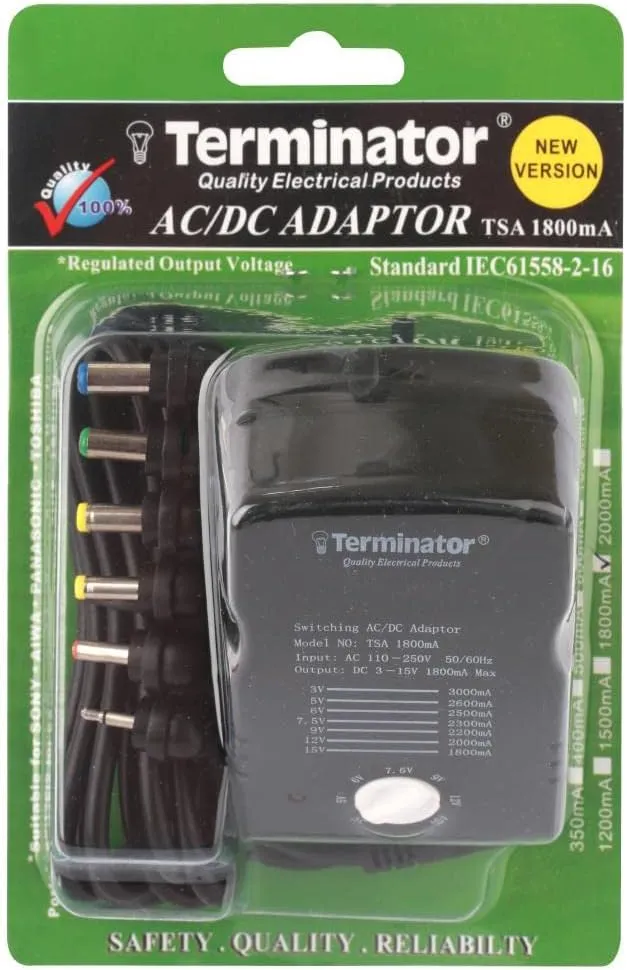 [TSA 1800mA] AC/DC Power Adaptor Regulated Switching 7 Way Output DC 3-15V