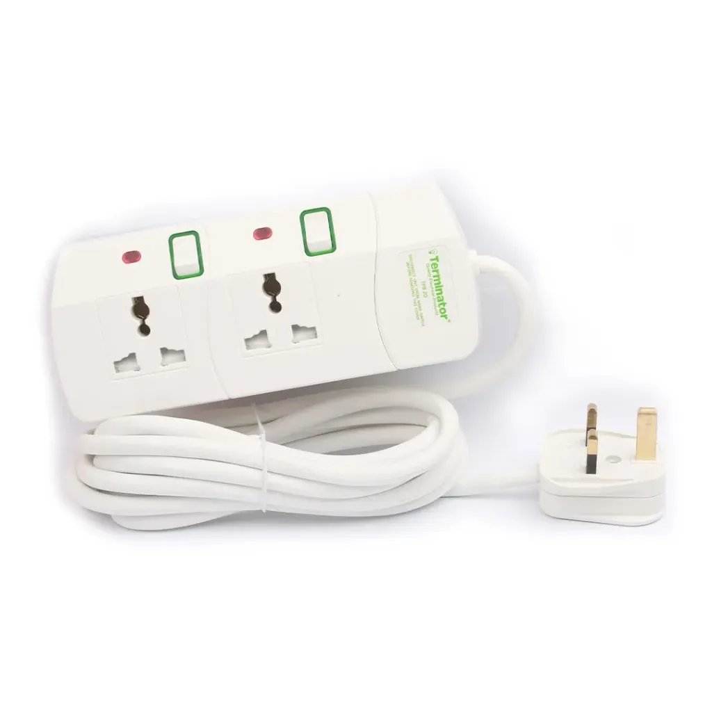 [TPB 2G] Terminator 2 way Universal Power Extension Socket, 3M 3X1.25MM2, White color body & cable with individual switch 13a Fused plug.