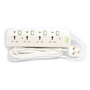 Terminator 4 way Universal Power Extension Socket, 5M 3X1.25MM2, White color body & cable with individual switch 13a Fused plug.