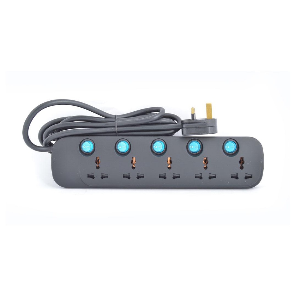 Power Extension Socket 3X1.25mm2 Black Body & Cable and Blue Switch 5M Cable 13A(Terminator TPB-625AB-5M)