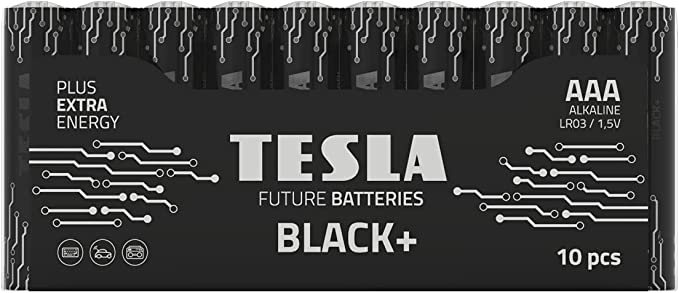 Tesla AAA Battery Black+ Alkaline - Plus Extra Energy Batteries Shrink Foil LR03/1.5V Pack of 10