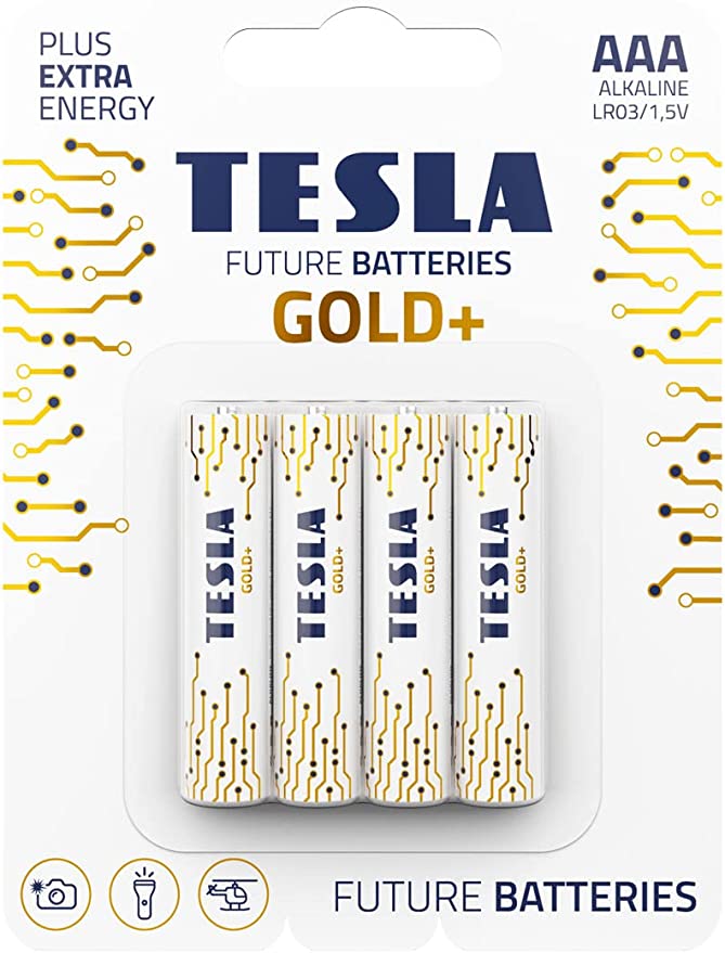 [TS-Gold+ 4AAA] Tesla AAA Battery Gold+ Alkaline - Plus Extra Energy Blister Foil LR03/1.5V Pack of 4