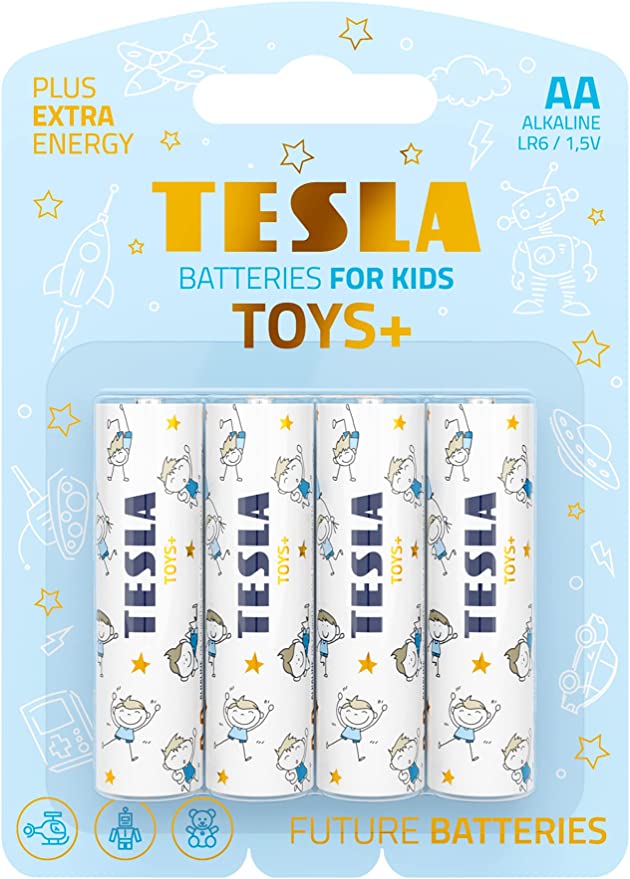 [TS-AA Boys] Tesla AA Battery For Kids Boys Toys+ Alkaline - Plus Extra Energy Blister Foil LR6/1.5V Pack of 4