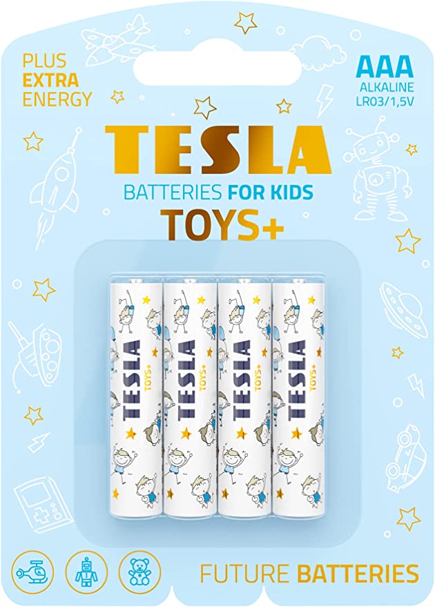 [TS-AAA Boys] Tesla AAA Battery For Kids Boys Toys+ Alkaline - Plus Extra Energy Blister Foil LR03/1.5V Pack of 4