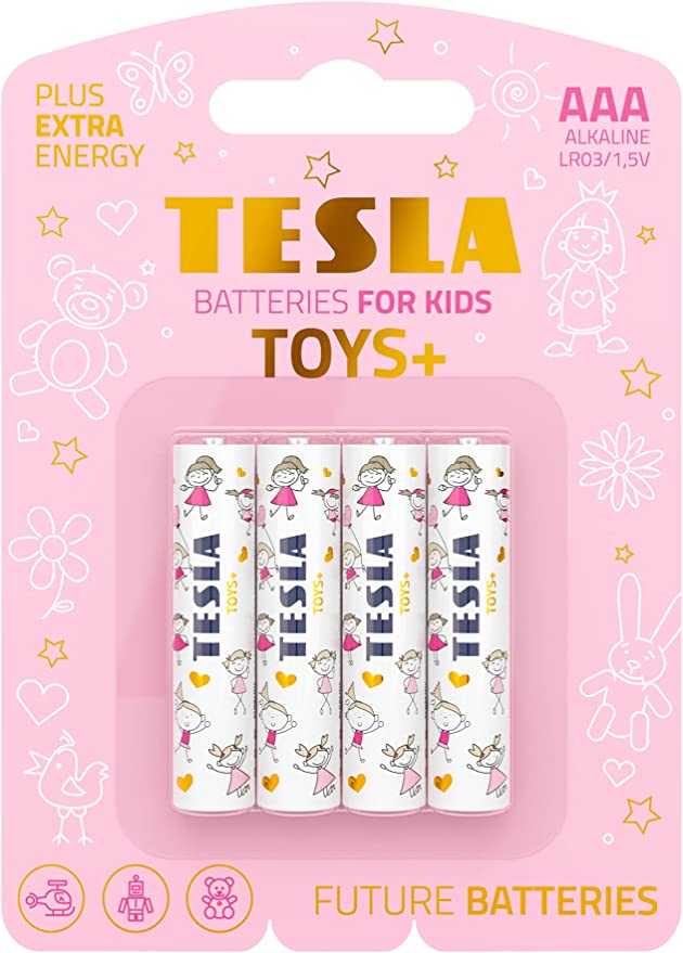 [TS-AAA Girls] Tesla AAA Battery For Kids girls Toys+ Alkaline - Plus Extra Energy Blister Foil LR03/1.5V Pack of 4