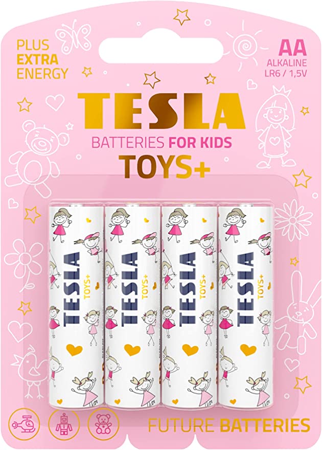 [TS-AA Girls] Tesla AA Battery For Kids Girls Toys+ Alkaline - Plus Extra Energy Blister Foil LR6/1.5V Pack of 4