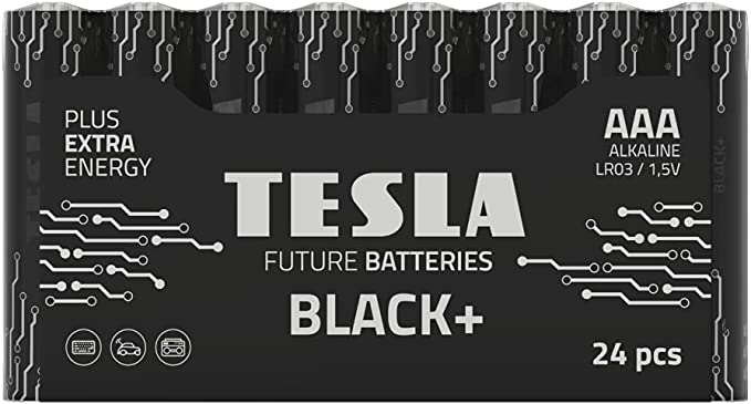 Tesla AAA Battery Black+ Alkaline - Plus Extra Energy Batteries Shrink Foil LR03/1.5V Pack of 24