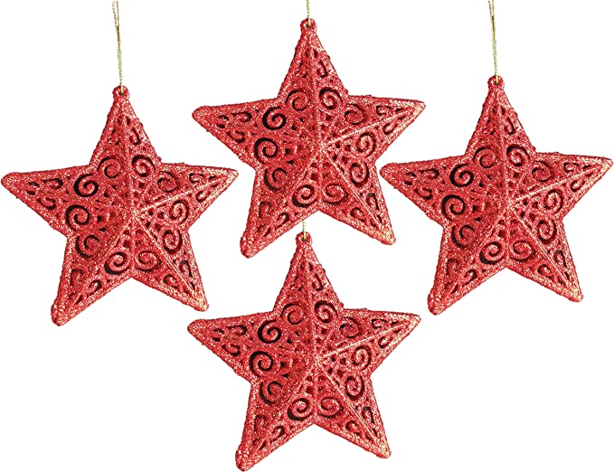 BUY4LESS - Decorative XMAS stars 4 Pcs 12.5 cm Christmas Tree dï¿½cor Red