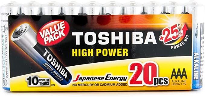 TOSHIBA Long-lasting Vibration resistance High Power Alkaline AAA - 20 Battery Pack