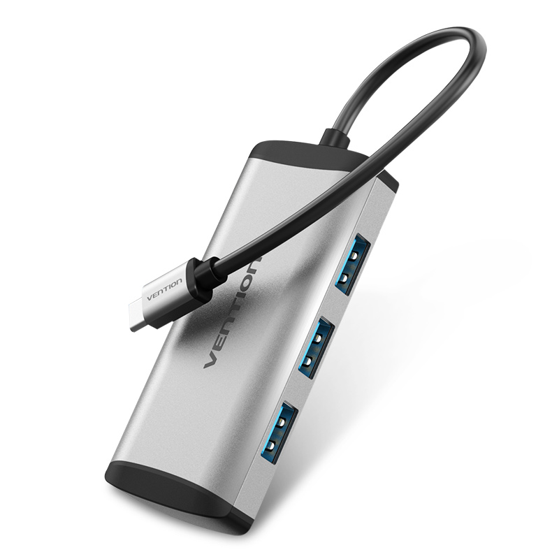 [TGCHB] VENTION Type-C to USB3.0*4/Micro USB Hub 0.15m Gray Metal Type Model # TGCHB