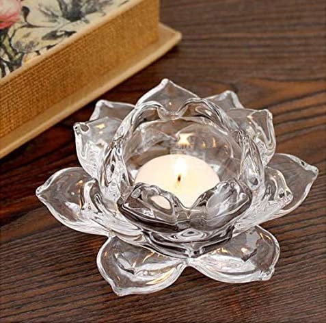 BUY4LESS - Glass Tea Light Candle Holder Lotus Flower pack of 1 (Clear)