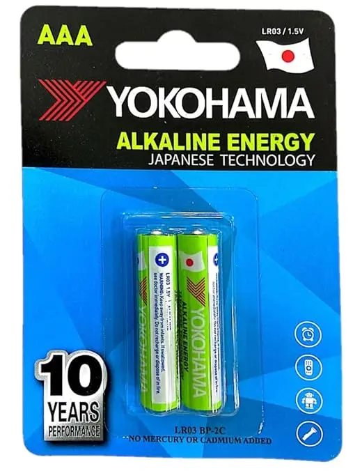 Yokohama - AA 1.5V Alkaline Energy Long Lasting Power - Pack of 2 Batteries - 10 Years Shelf Life