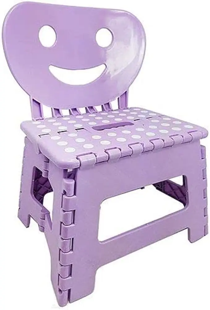 [Stool-Purple] Plastic Multi Purpose Folding Step Stool with Happy Face Back Support - Purple
