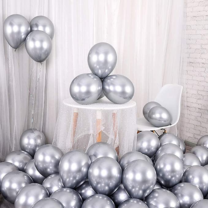 [QZ049] 50PC-12" METALLIC BALLOON-SILVER#DFS-620